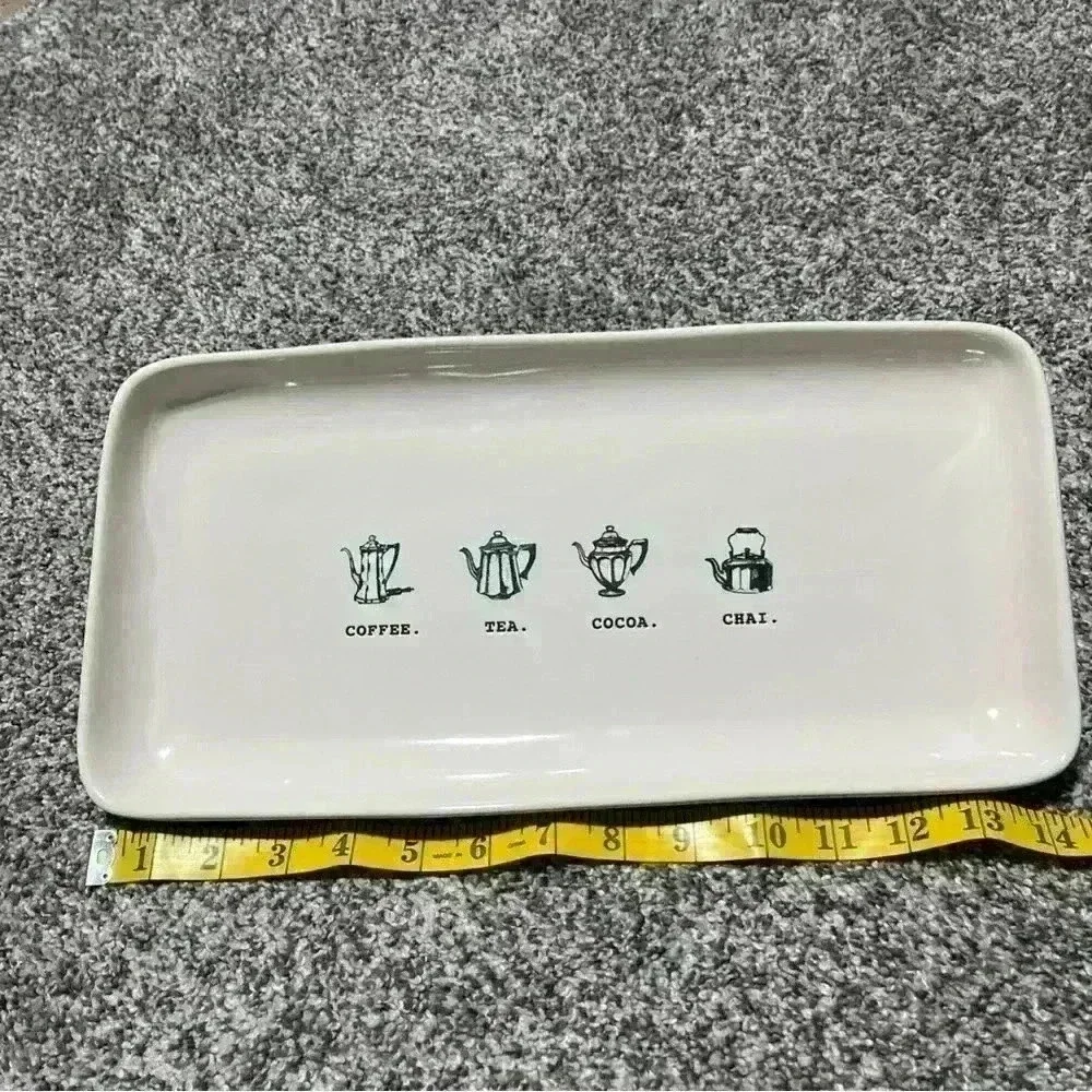 Rae Dunn Coffee Tea Cocoa Chai Tray Platter Ceramic Serving Dish Trinket Dish